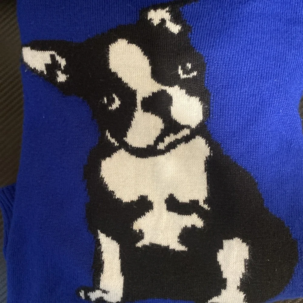 Boston Terrier Crewneck Sweater Womens S Blue Preppy Dog Lightweight Animals
